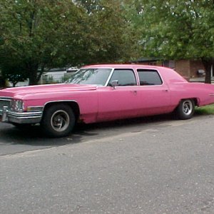 1973   Cadillac Factory Formal ,"hot pink" in color, car is in really bad shape , and is long gone. note the missing fender skirt's , mag wheel's , bl