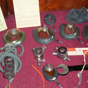 Parts for a 1946 and 1953 Resuscitator that I purchased on eBay. Five complete, inflatable, masks. An aspirator, with all the parts, regulator head, t