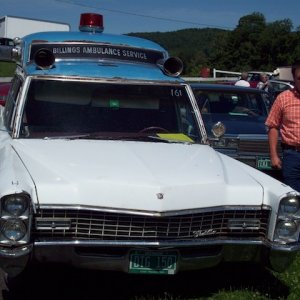 Lined up at the conclusion of the World Record longest Cadillac parade, Barton, VT, August of 2011. Car #161 out of 298 and the only ambulance in atte