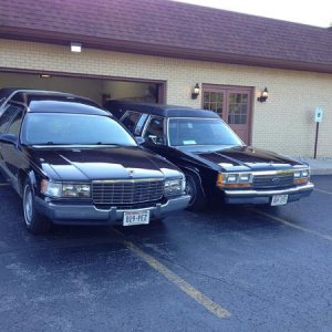 1996 Cadillac Funeral Coach built by Eagle Coach Co. and 1989 Ford Crown Victoria Hearse before it became the 'Veteran Hearse'. The 1996 Cadillac is o