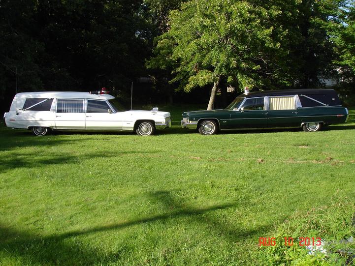 1971 and 1972 Miller Meteor combinations set up as hearses