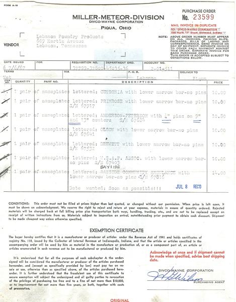 Invoice from 1967 to M&M - my unit sold to "Anderson-Peterson"