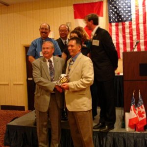 Here I am accepting my "John Keel Award" for 2009 from Brady Smith. In the background we have Steve Lichtman, Ron Devies, Sarah Snook, LeeAnn Boston, 