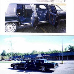 Interior pic of that 1988  Hess & Eisenhardt , Cadillac 52" Vip curb side  5 dr limousine, the 2nd pic is showing the driver side middle door open to 