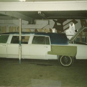 1986 Cadillac R.S. Harper  Custom  Coach Works of fraser,mi .  build pic of a Renaissance Edition 63" Cadillac,  double cut limousine ,note the raised