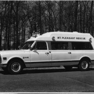 This ambulance was built on 1971 Chevrolet Cheyenne 3/4 ton trunk and finished in late 1970. Note how tunnel lights were molded into fiber-glass roof.