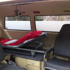 Medic Interior showing one litter, removable stair chair, and medic seat.