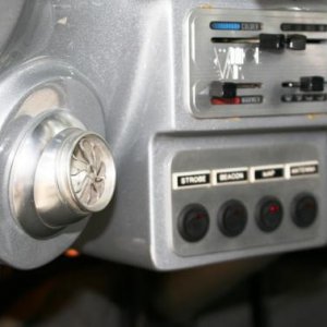 Control detail - hand formed metalwork on dash - Vintage Air controls, accessory controls, and AC port.
