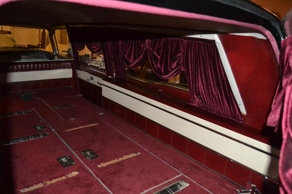 1959 Cadillac S&S Park Row with new drapes, windlace and flooring. Rollers out to be rechromed. Expensive procedure