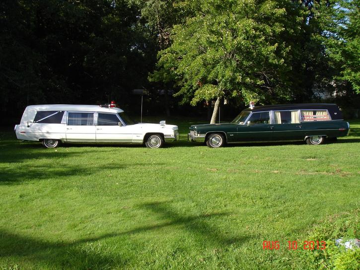 1971 Miller Meteor combination set up as hearse and 1972 Miller Meteor combination set up as ambulance.