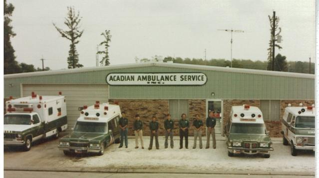 Acadian Ambulance Units in Morgan City.  One 5 beacon Cadillac Superior and one single beacon Pontiac Superior...