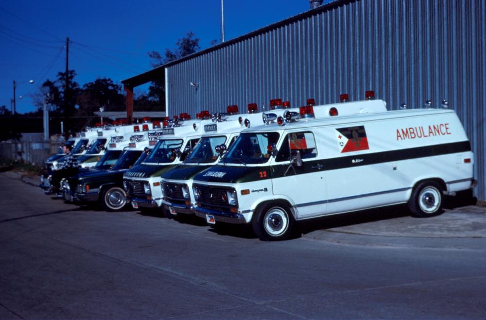 old ambulance line on the left side of the first building in Lafayette, LA