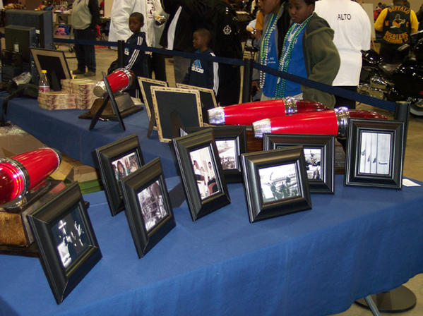 Restoration pitures display including bullet lights from the ambulance in Memphis, La.