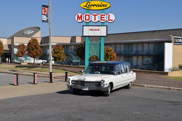 The Lorraine Motel, where MLK was Killed is the backdrop for the hearses first trip back to Memphis, Tn. since its completion.