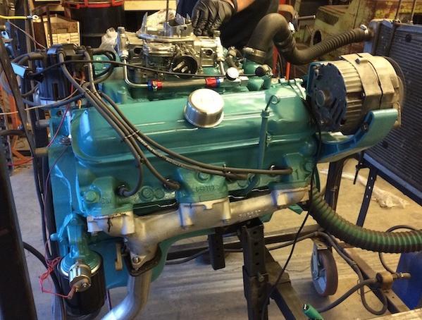 The replacement 389, from a 1964 Ventura, on the engine stand at the machine shop, ready for installation.  Beautiful and rather expensive....